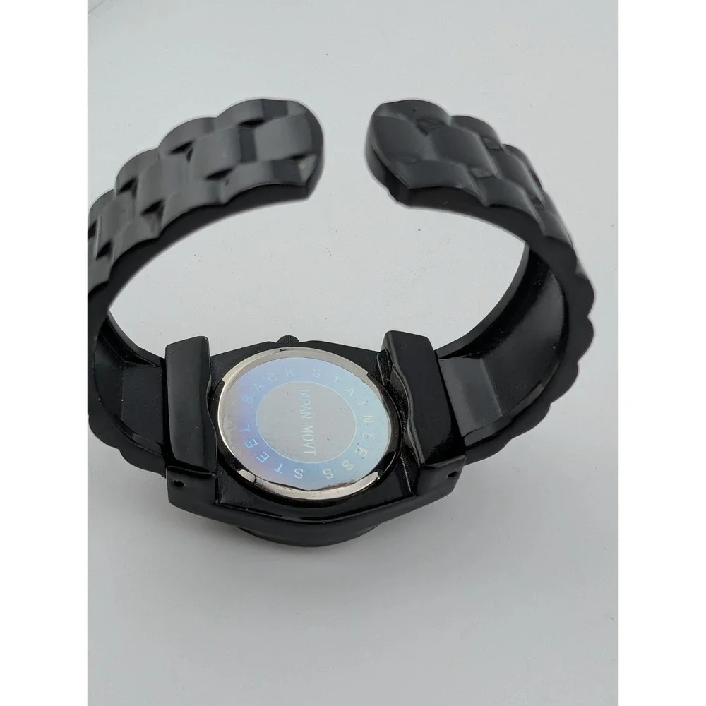 Geneva Watch Women 31mm‎ Case Rhinestone Bezel Black Bangle Band- New Battery